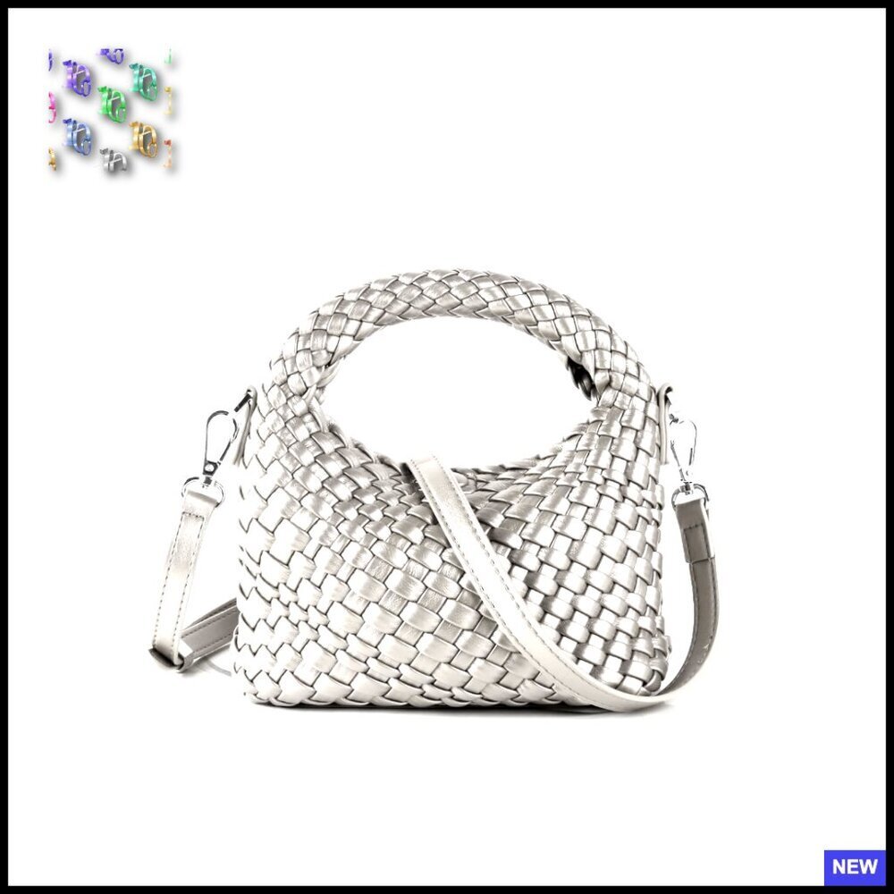 Woven Clutch Purse Vegan Leather Detachable Strap Crossbody Handbag Boho Chic
